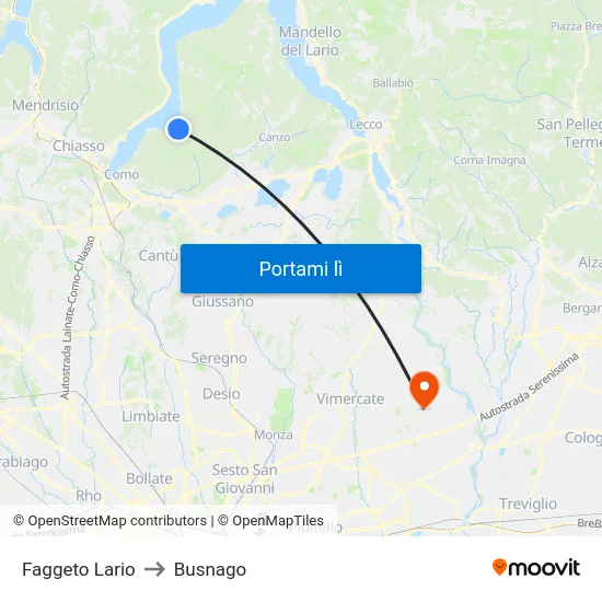 Faggeto Lario to Busnago map
