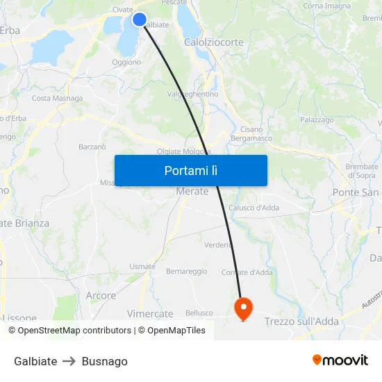 Galbiate to Busnago map