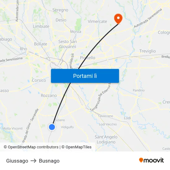 Giussago to Busnago map