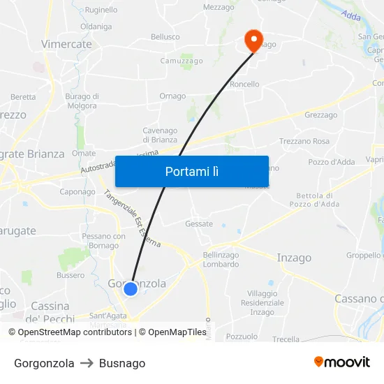 Gorgonzola to Busnago map