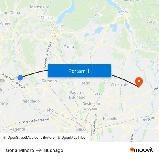 Gorla Minore to Busnago map