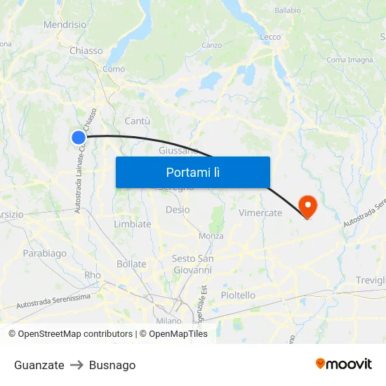 Guanzate to Busnago map