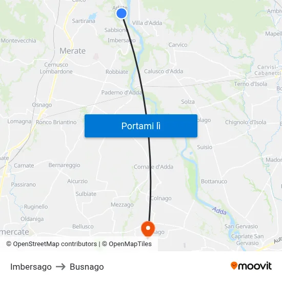 Imbersago to Busnago map