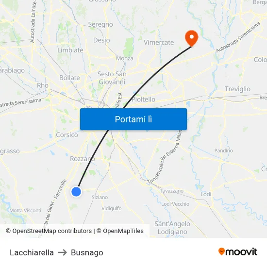Lacchiarella to Busnago map