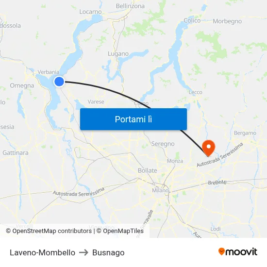 Laveno-Mombello to Busnago map