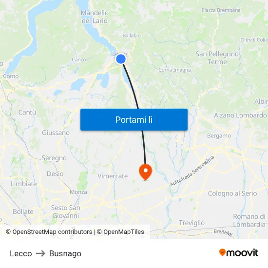 Lecco to Busnago map