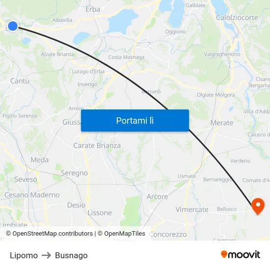 Lipomo to Busnago map