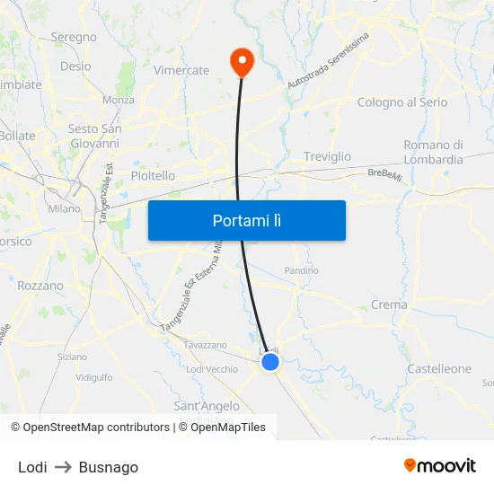 Lodi to Busnago map