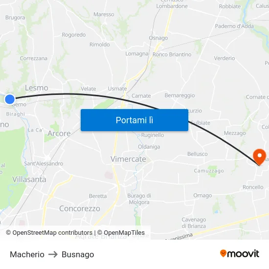 Macherio to Busnago map