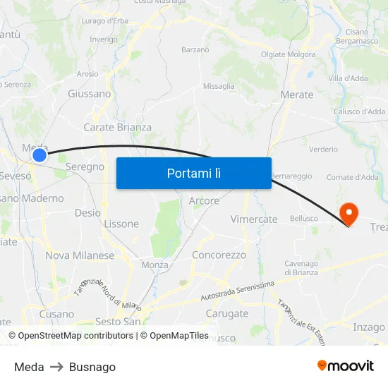 Meda to Busnago map