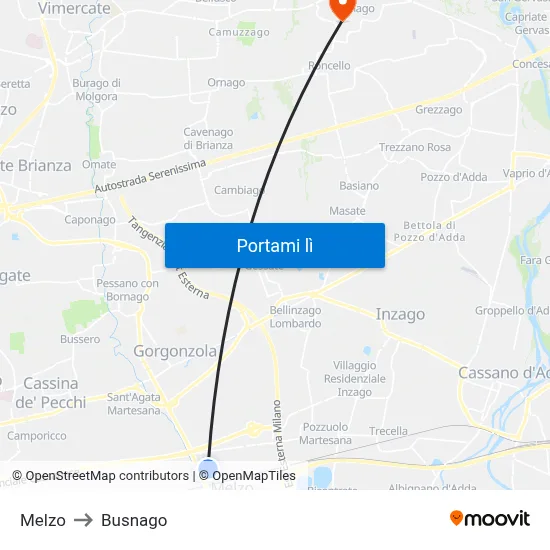 Melzo to Busnago map