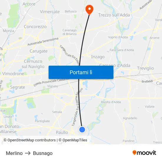 Merlino to Busnago map