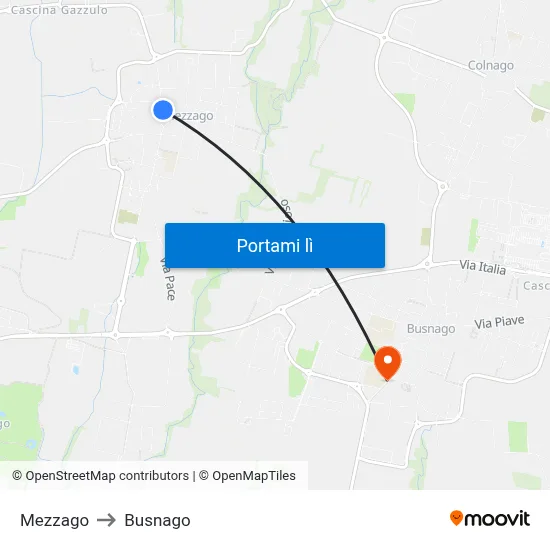 Mezzago to Busnago map