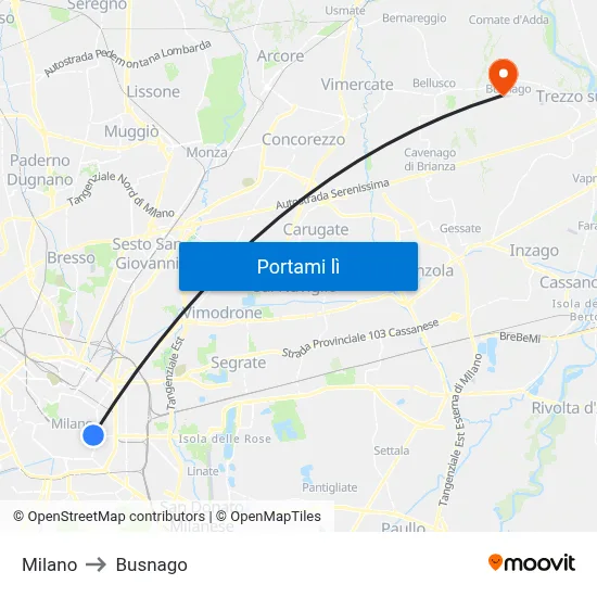 Milano to Busnago map