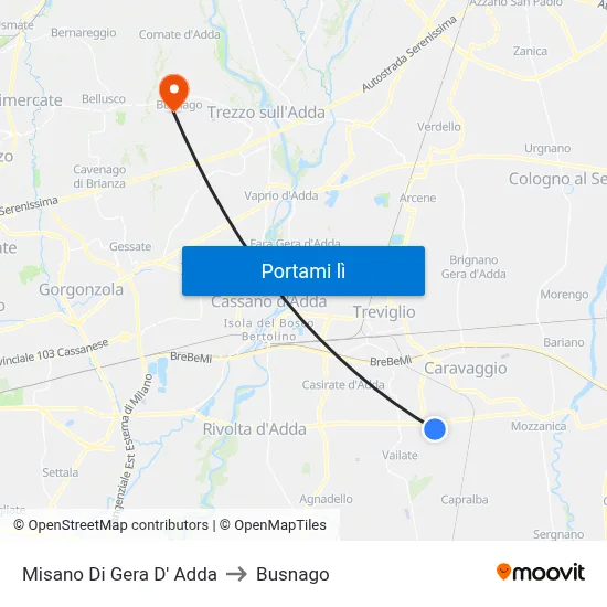 Misano Di Gera D' Adda to Busnago map