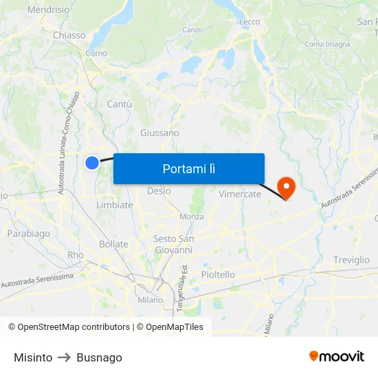 Misinto to Busnago map