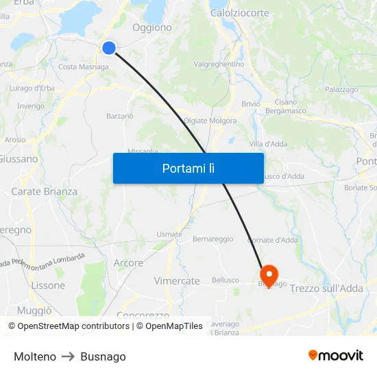 Molteno to Busnago map