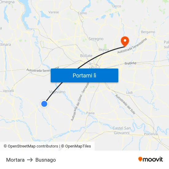 Mortara to Busnago map