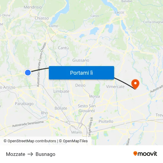 Mozzate to Busnago map