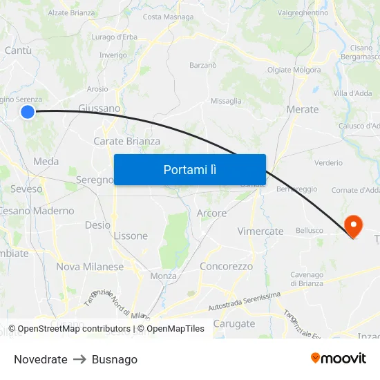 Novedrate to Busnago map