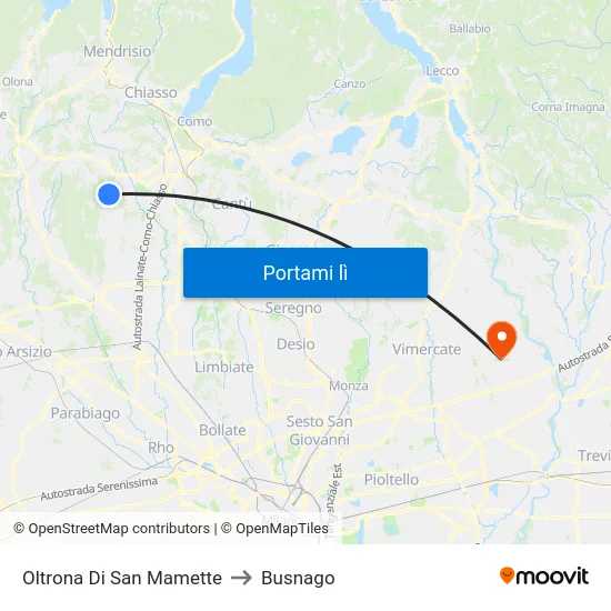 Oltrona Di San Mamette to Busnago map