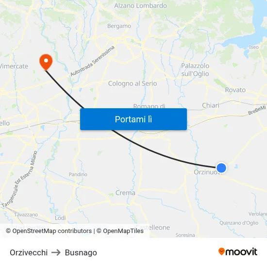 Orzivecchi to Busnago map