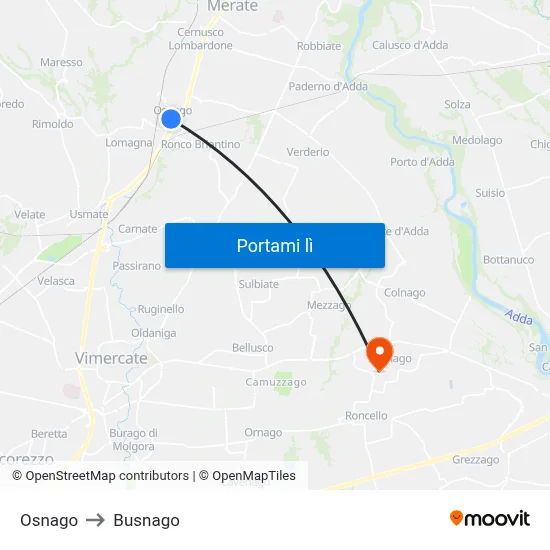 Osnago to Busnago map