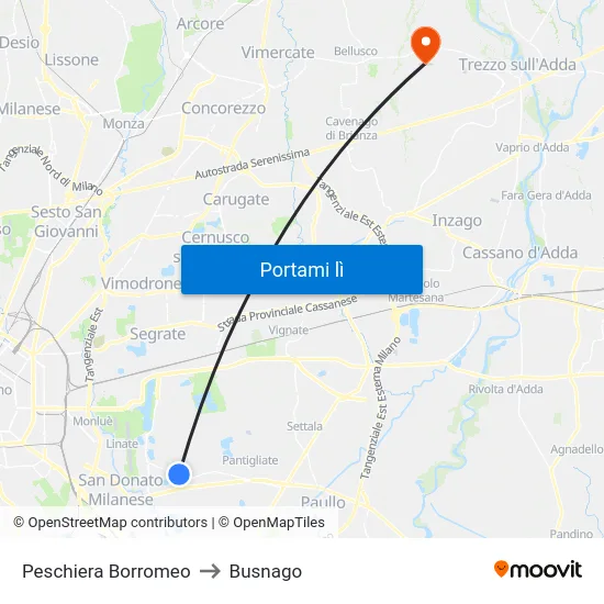 Peschiera Borromeo to Busnago map