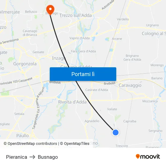 Pieranica to Busnago map