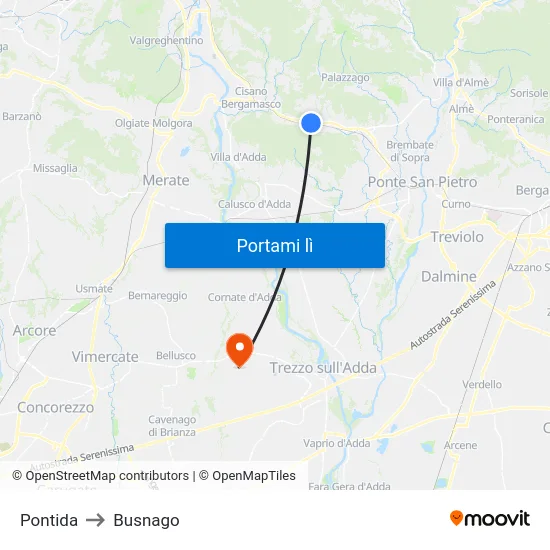 Pontida to Busnago map