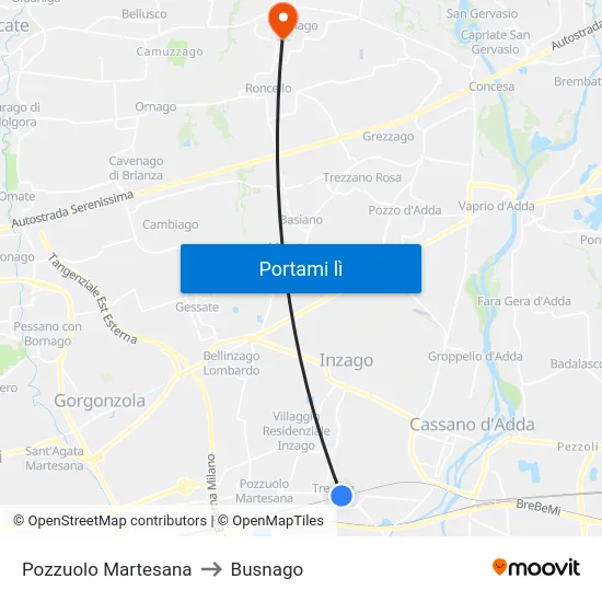 Pozzuolo Martesana to Busnago map