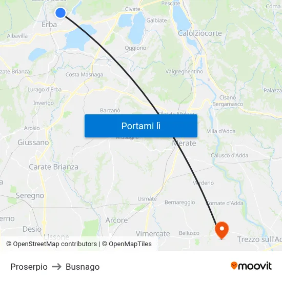 Proserpio to Busnago map