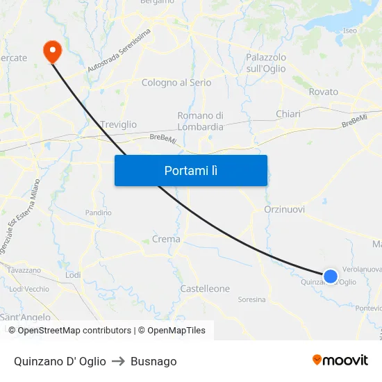 Quinzano D' Oglio to Busnago map