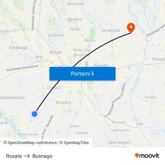 Rosate to Busnago map