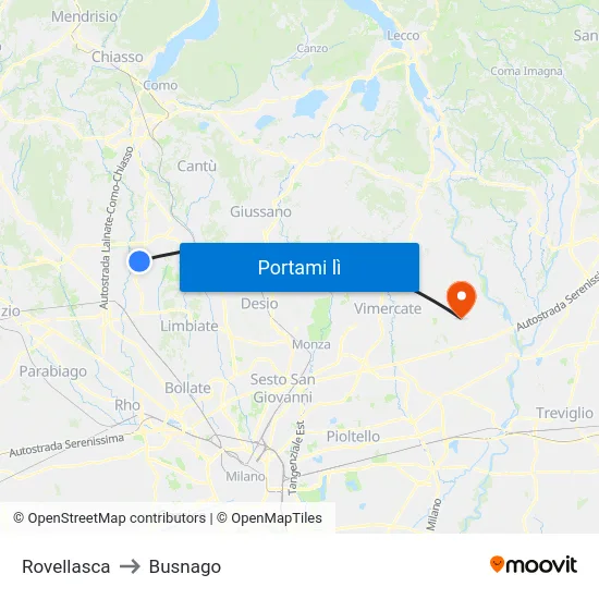 Rovellasca to Busnago map