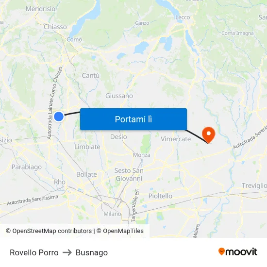 Rovello Porro to Busnago map