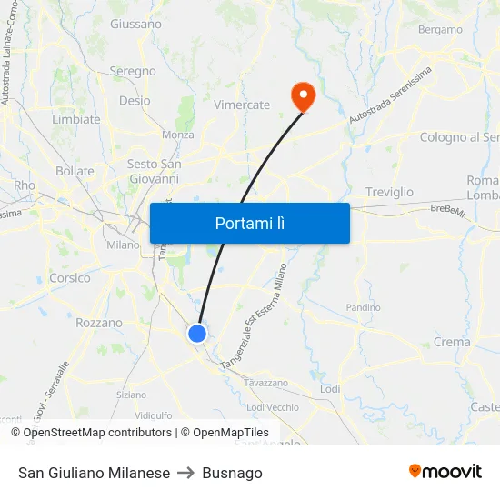 San Giuliano Milanese to Busnago map