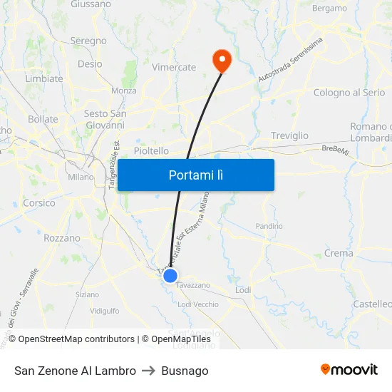San Zenone Al Lambro to Busnago map