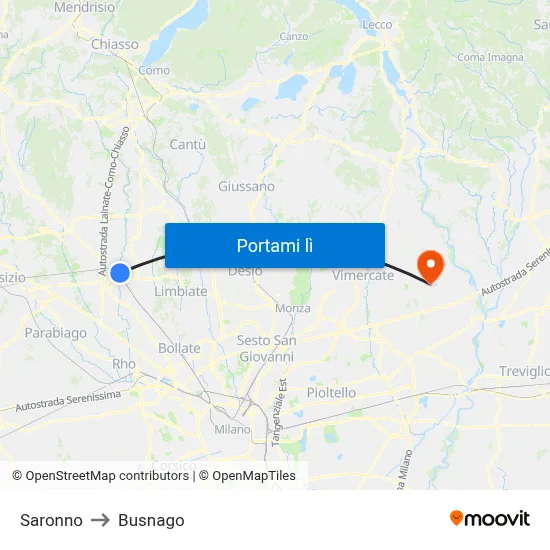 Saronno to Busnago map