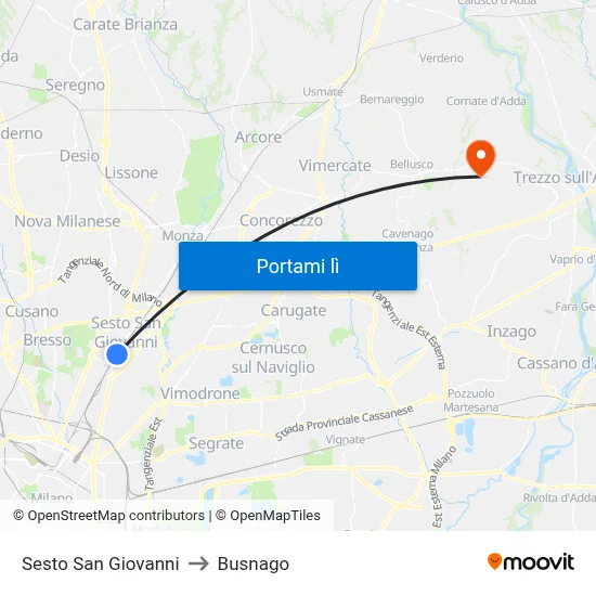 Sesto San Giovanni to Busnago map