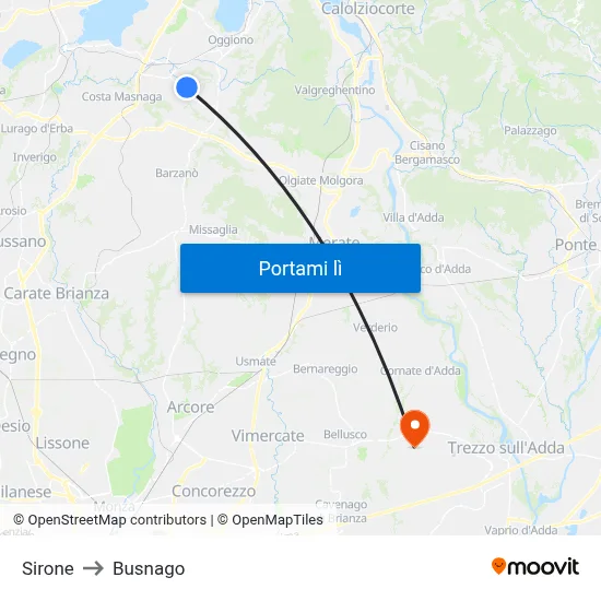 Sirone to Busnago map