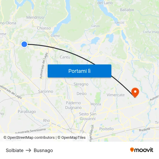 Solbiate to Busnago map