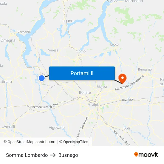Somma Lombardo to Busnago map