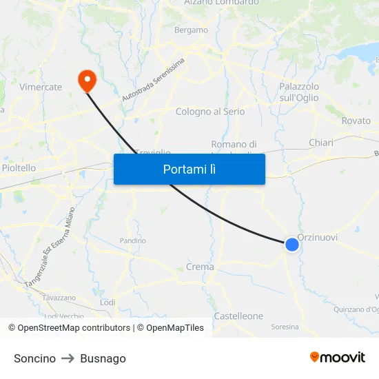 Soncino to Busnago map