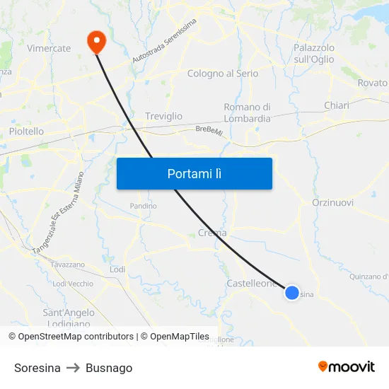 Soresina to Busnago map