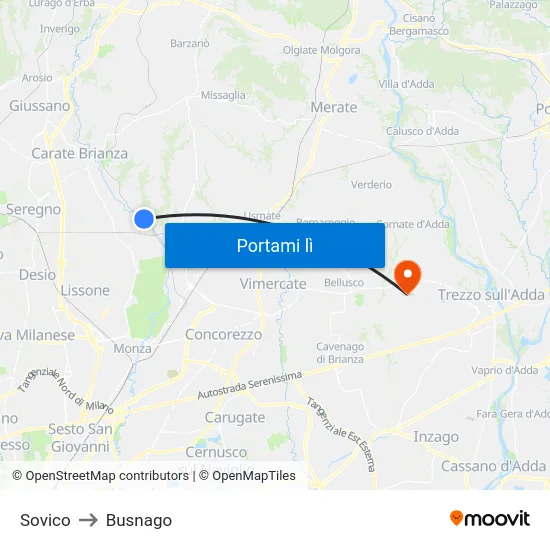 Sovico to Busnago map