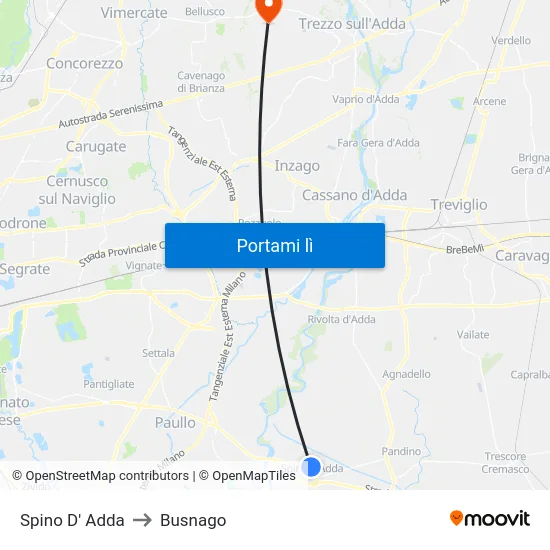 Spino D' Adda to Busnago map