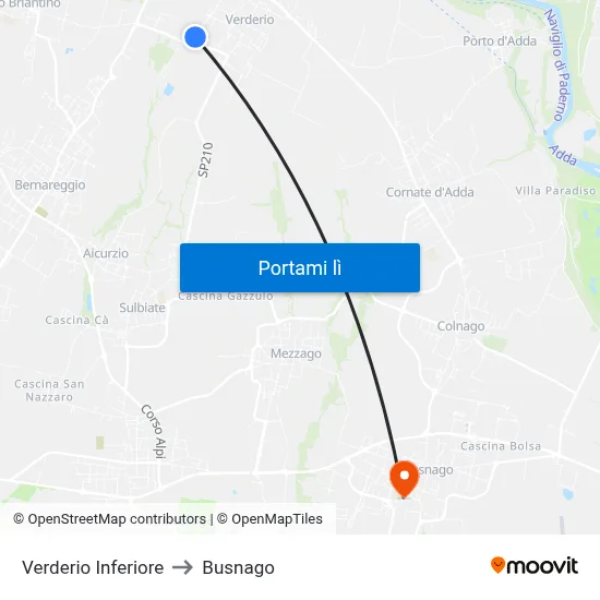 Verderio Inferiore to Busnago map