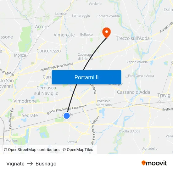 Vignate to Busnago map