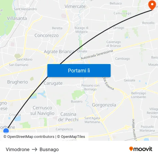 Vimodrone to Busnago map